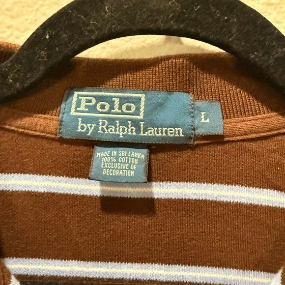 🤎 Ralph Lauren Men’s Polo Shirt – Brown & White Stripes – Size L - Picture 3 of 4